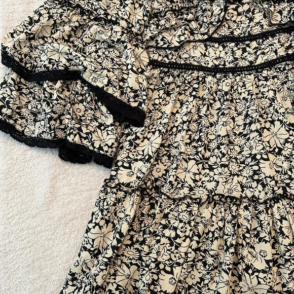 Free People Kristall black and cream tiered tie back mini dress- Size Large - Picture 4 of 6